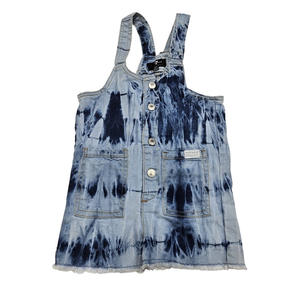 7 For All Mankind Tie Dye Denim Overalls‎ Dress Frayed Hem